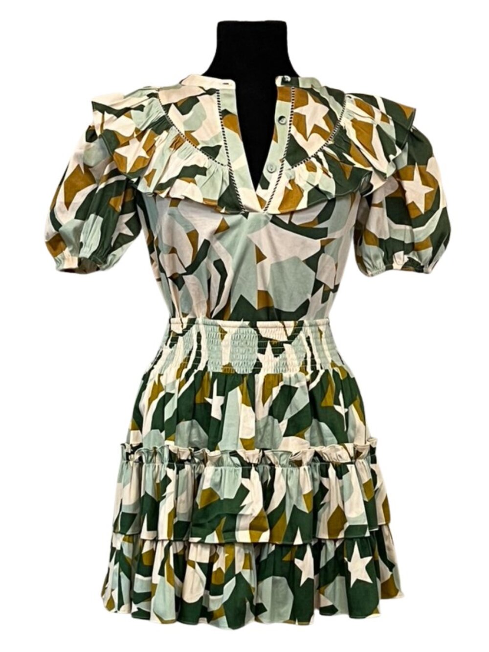Alden Adair Star Print Ruffle Top & Tiered Skirt Set S
